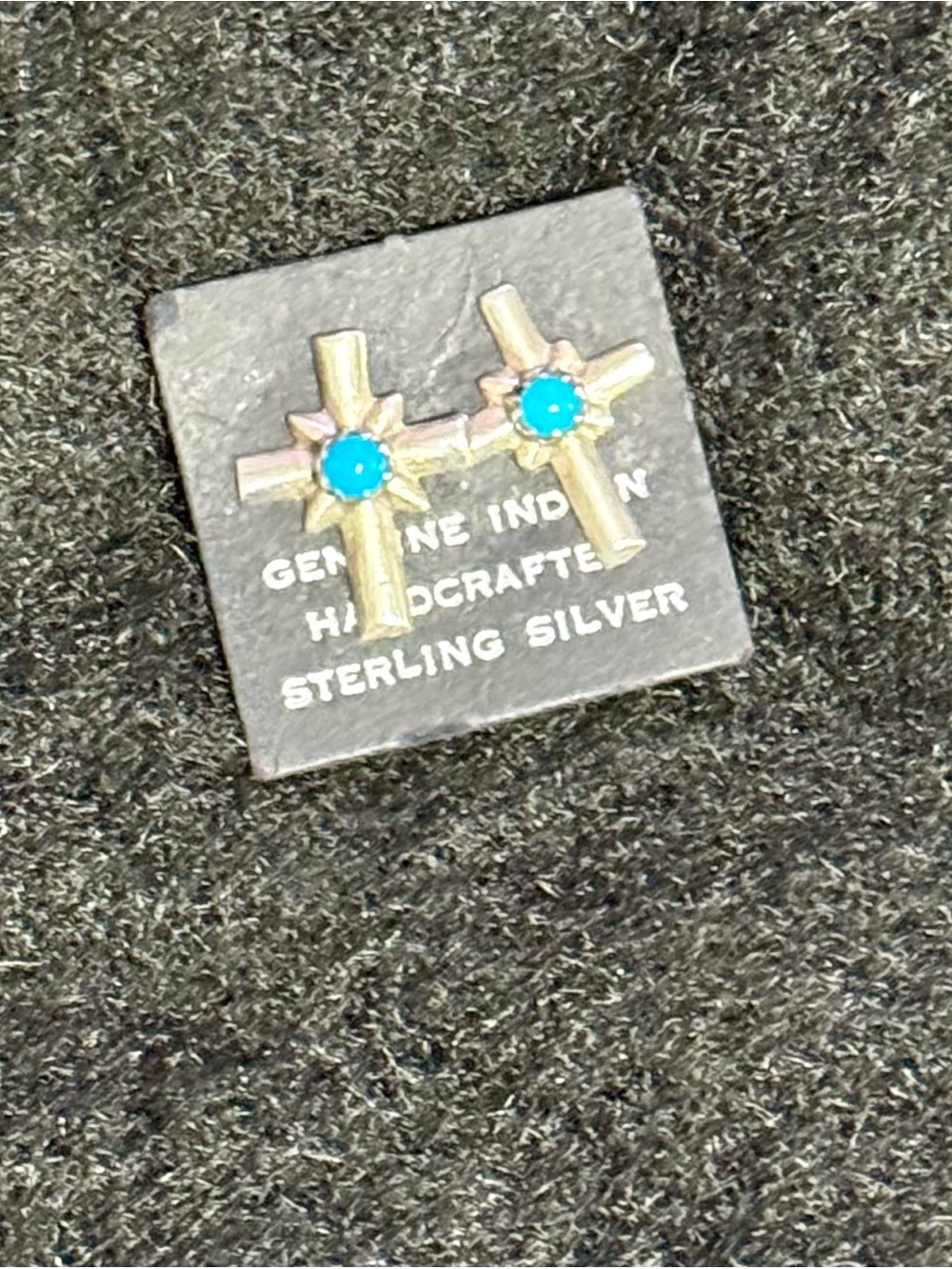 Sterling Silver Cross Stud Earrings with Turquoise Accent
